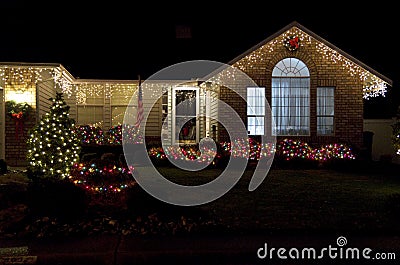 Beautiful home house christmas lights lighting Stock Photo