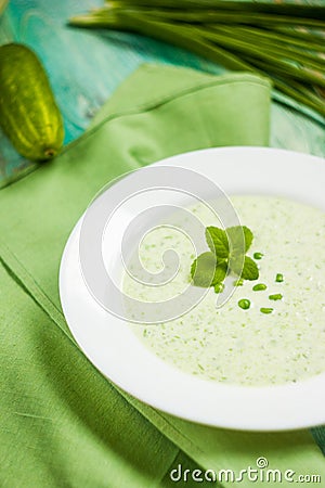 Beautiful Soup with green peas Stock Photo