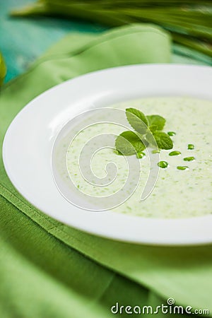 Beautiful Soup with green peas Stock Photo