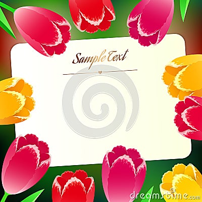 Beautiful horizontal rectangular greating card with spring flowers Vector Illustration