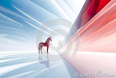 beautiful horse in a big futuristic space, symbolizing dynamic innovation and forward-thinking in business. Stock Photo