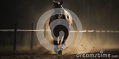 A beautiful horse with a long mane. Portrait in motion. Generative AI. Beautiful horse portrait. Panorama. Banner Stock Photo