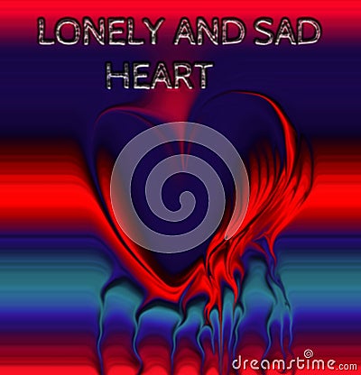 Beautiful hot red color heart with blue color waves showing its sad emotions and lonely feelings , image and wallpaper design Stock Photo