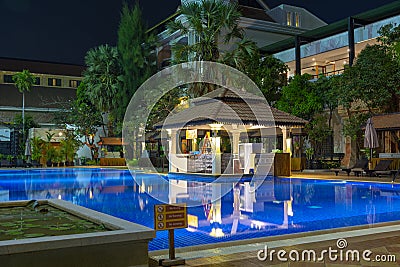 The territory of the hotel under the open sky. Siem Reap. Cambodia Stock Photo