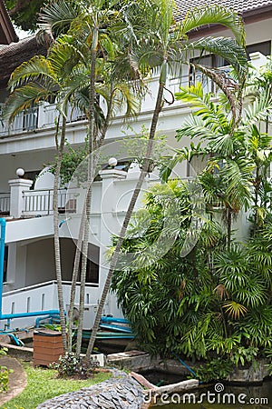 Beautiful hotel with lush vegetation and magnificent landscaping Stock Photo