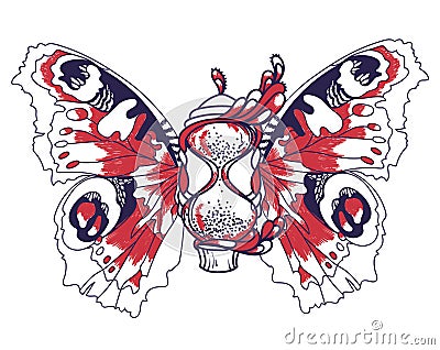 Beautiful hourglass with butterfly wings Vector Illustration