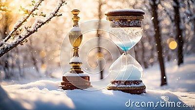 beautiful hourglass holiday , winter background decor creative bokeh christmas celebration Stock Photo