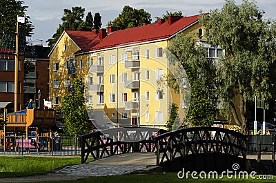 Beautiful house bridge and playground Editorial Stock Photo