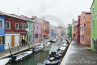 Beautiful house and canal with ships in Murano island at Venice, Italy 2015 Editorial Stock Photo