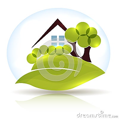 Beautiful house and garden icon Vector Illustration
