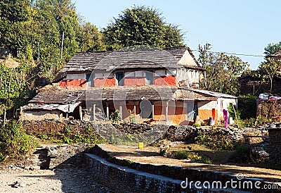 Beautiful house home building, Nepal, Annapurna region Stock Photo