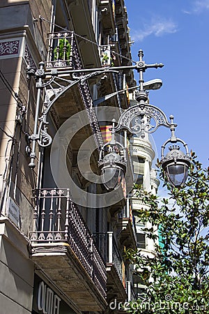 Beautiful house and lights in Barcelona Stock Photo