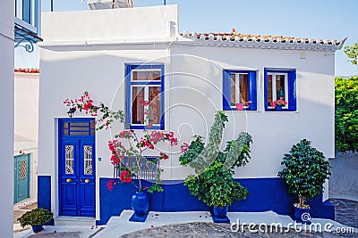 Beautiful house in old greece town, Crete island, Greece. Summer landscape Editorial Stock Photo