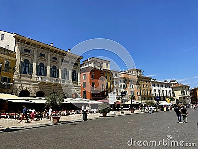 Beautiful houses in the old town of Verona on a sunny day Editorial Stock Photo