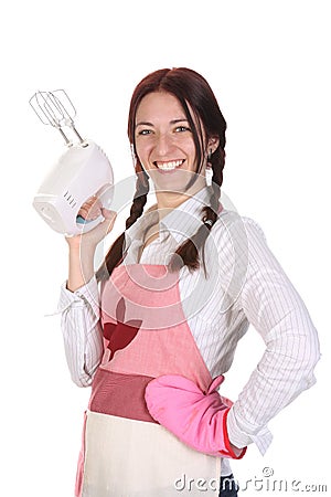 Beautiful housewife with electric beater Stock Photo