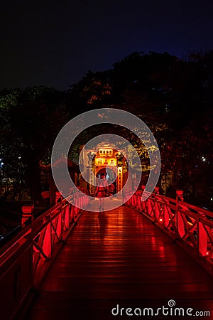 Lighted Huc Bridge at night Editorial Stock Photo