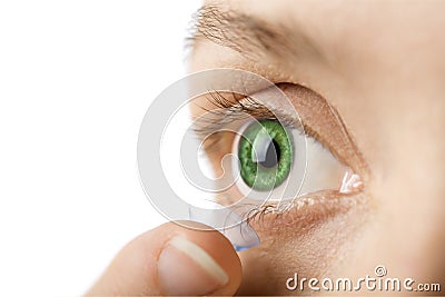 Beautiful human eye and contact lens isolated Stock Photo