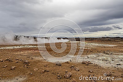 Beautiful Iceland landscape with surreal Namafjall geothermal area. Stock Photo