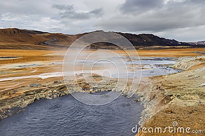 Beautiful Iceland landscape with surreal Namafjall geothermal area. Stock Photo