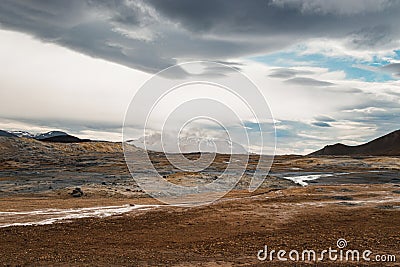 Beautiful Iceland landscape with surreal Namafjall geothermal area. Stock Photo