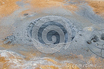 Boiling mud. Beautiful Iceland landscape with surreal Namafjall geothermal area. Stock Photo