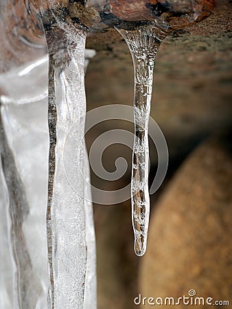 Beautiful icicle with ice patterns on the inside Stock Photo