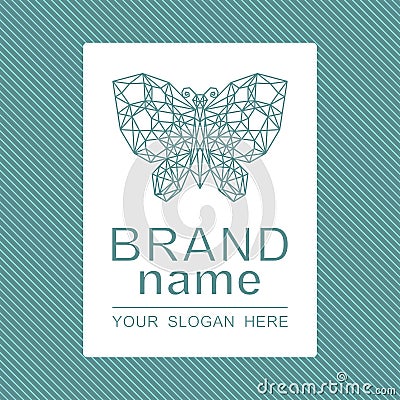 Logo with cute polygonal butterfly. Vector Illustration