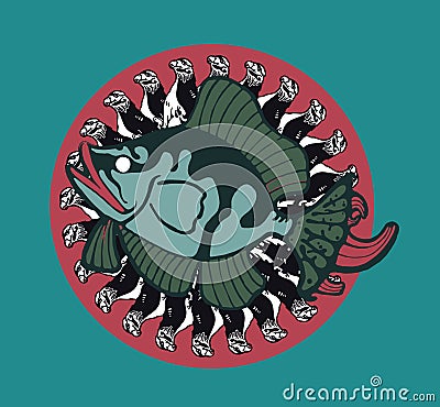 Beautiful iconic illustration of tiny and decorative purple sea fish in amazing and unique circle and blue background.cdr Vector Illustration