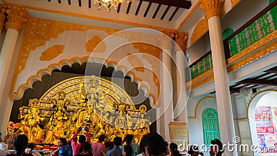 Beautiful illumination and decoration inside Durga puja pandal Editorial Stock Photo