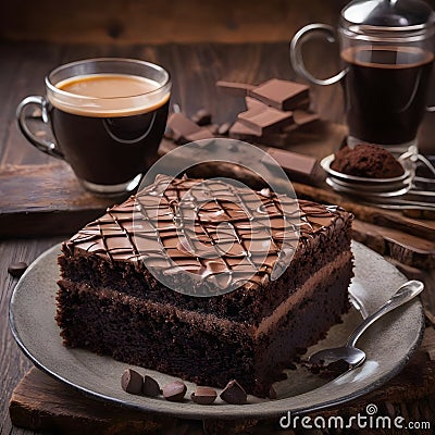 A beautiful illustration of a Chocolate Cake and Coffee Cartoon Illustration