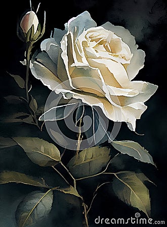 A beautiful illustration of a close-up view of a rose flower, with delicate petals in shades of white and yellow Cartoon Illustration