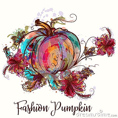 Beautiful illustration with colorful pumpkin Cartoon Illustration