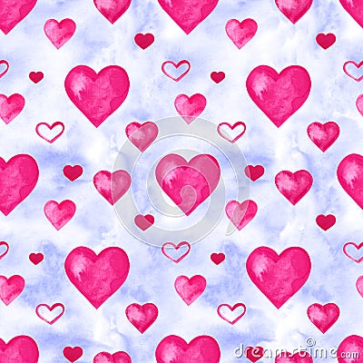 Beautiful illustration Seamless pattern with pink watercolor hearts. Background romantic design. for greeting cards and Cartoon Illustration