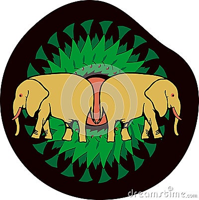 Beautiful illustration of two yellow vintage elephants in green and black unique background.cdr Vector Illustration