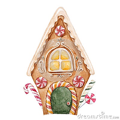 Watercolor gingerbread house Cartoon Illustration