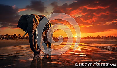 Beautiful image of elephant in the sunset on the beach. AI generated Stock Photo