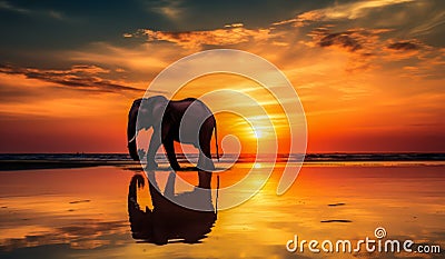 Beautiful image of elephant in the sunset on the beach. AI generated Stock Photo