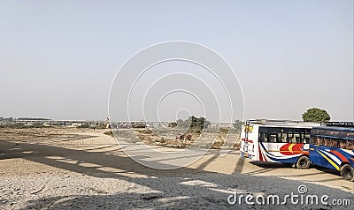 Beautiful image of landscape view india with standing bus india Editorial Stock Photo