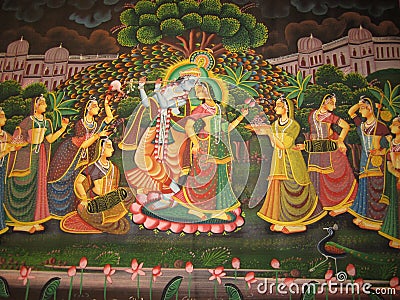 This is the beautiful image of lord krishna on dancing with radha & others Editorial Stock Photo