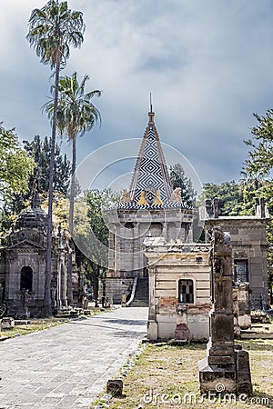 Beautiful image of sidewalk leading to the Egyptian Chapel in de Belen cemetery Stock Photo