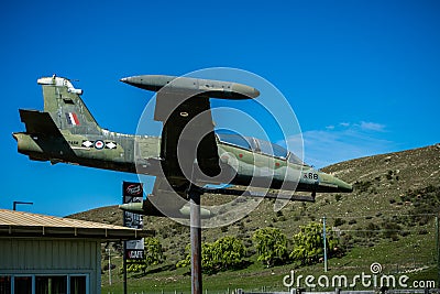 Beautiful image of a war fighter exposed at Wanaka airport, New Zealand Editorial Stock Photo