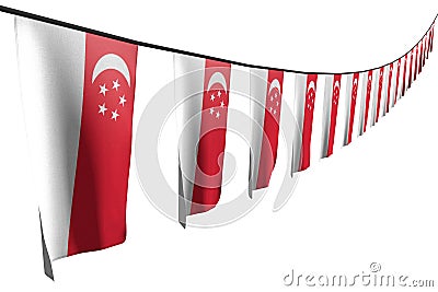 beautiful independence day flag 3d illustration - many Singapore flags or banners hanging diagonal with perspective view on Cartoon Illustration