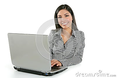 Beautiful indian brunette businesswoman laptop Stock Photo