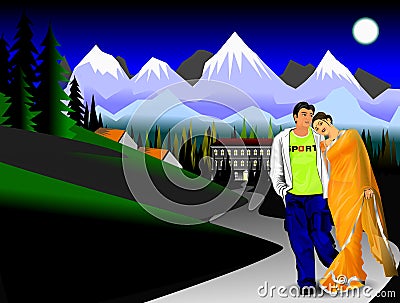 Beautiful Indian couple Cartoon Illustration