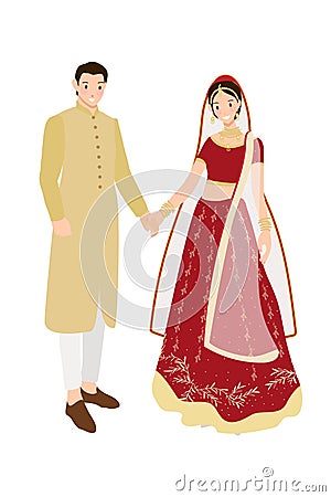 beautiful Indian couple bride and groom in traditional wedding sari dress Vector Illustration