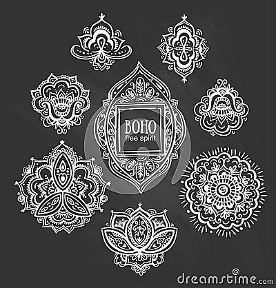 Beautiful Indian floral ornaments on chalkboard. Vector Illustration