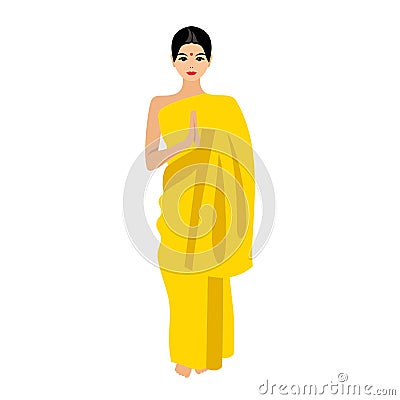 Beautiful Indian woman in traditional yellow saree Vector Illustration