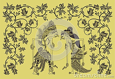 BEAUTIFUL INDONESIAN BATIK WITH JAVANESE PUPPET DESIGN Vector Illustration