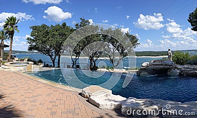 Beautiful infinite pool with lake view Stock Photo