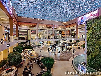 The beautiful interior design of the famous Yas Mall landmark in Abu Dhabi - The biggest mall in the city - Shopping mall design Editorial Stock Photo